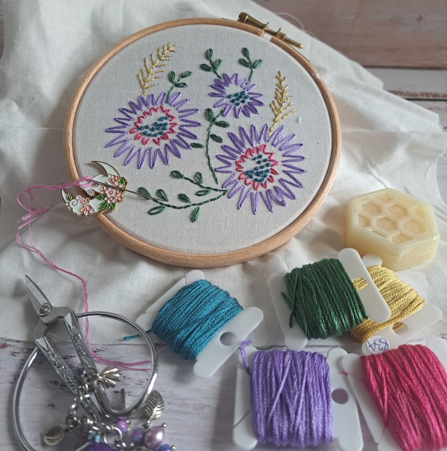 Nancy from Nifty Needles will be at the Emporium for her beginners Embroidery workshop Saturday 27th of June 2026
